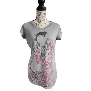 Ben Sherman Graphic T-shirt gray rock style‎ girl v-neck long length size small